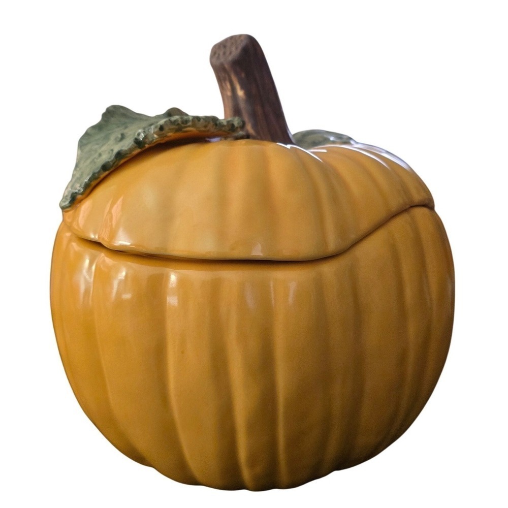 Williams Sonoma Pumpkin Tureen Lidded Serving Bowl Orange Ceramic Fall Harvest